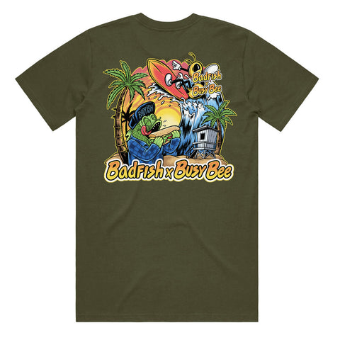 Badfish X Busy Bee Army Green Tee